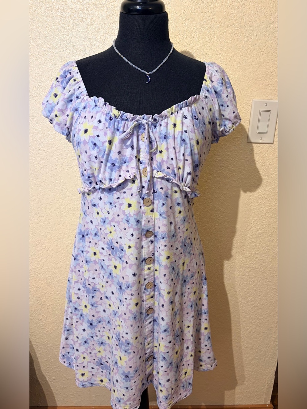 Vintage Y2K Lavender Floral Babydoll Mini Dress | Puff Sleeve Cottagecore